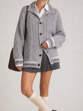 Express Y2K Preppy Collared Button Front Chunky Grandpa Knit Cardigan Large
